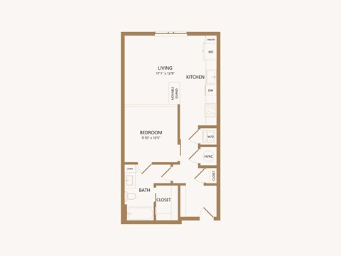 Floor plan for studio, 1 bath, 591 sqft